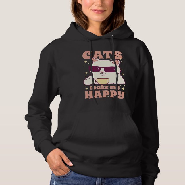 Cats Make Me Happy Cool Coffee Cat T Shirt (Framsida)