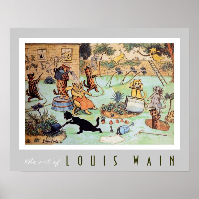 Cats Making the Gräsmatta by Louis Wain (1860-1939 Poster (Framsidan)