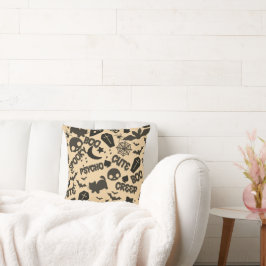 Cats Måne Fladdermus Döskallar Gult Halloween Kudde