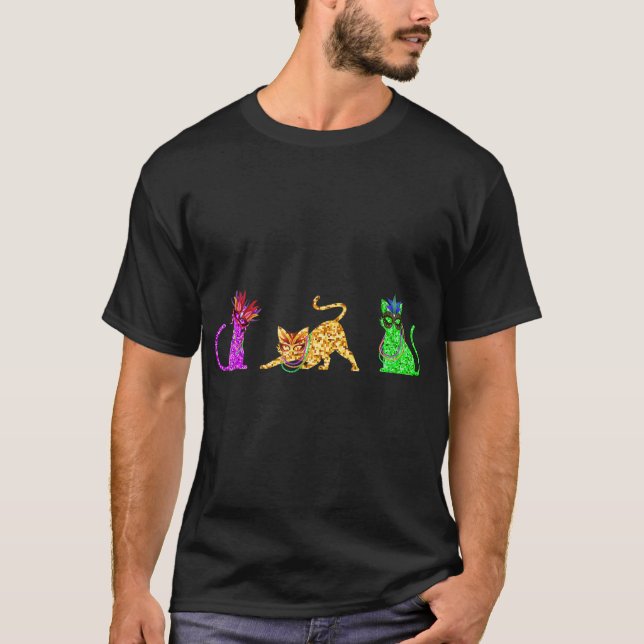 Cats Mardi Gras Silhouette, New Orleans Carnival C T Shirt (Framsida)