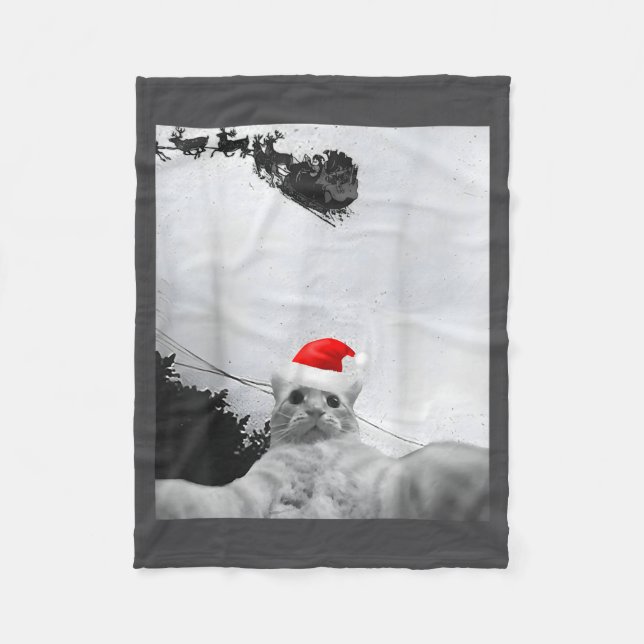 Cats Meme Funny Cat Selfie With Santa Hat Christma Fleecefilt (Framsidan)