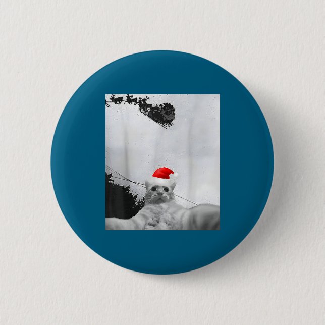 Cats Meme Funny Cat Selfie With Santa Hat Christma Knapp (Framsida)