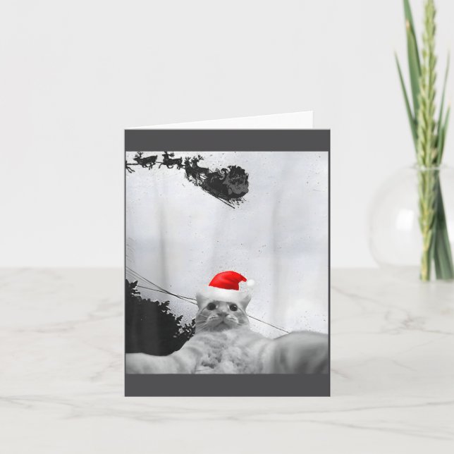 Cats Meme Funny Cat Selfie With Santa Hat Christma Kort (Framsida)