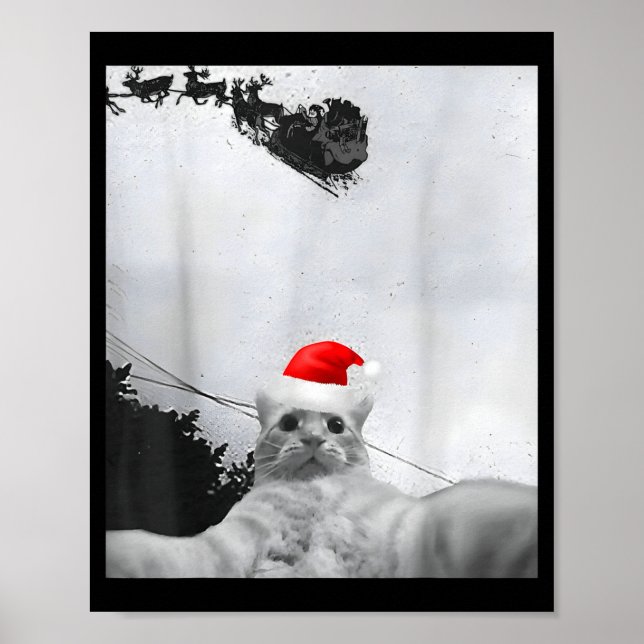 Cats Meme Funny Cat Selfie With Santa Hat Christma Poster (Framsidan)