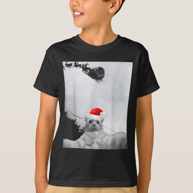 Cats Meme Funny Cat Selfie With Santa Hat Christma T Shirt (Framsida)