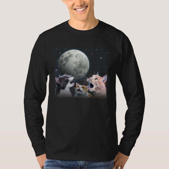 Cats Meowling At Moon Cat   Space Kitten Joke T Shirt (Framsida)