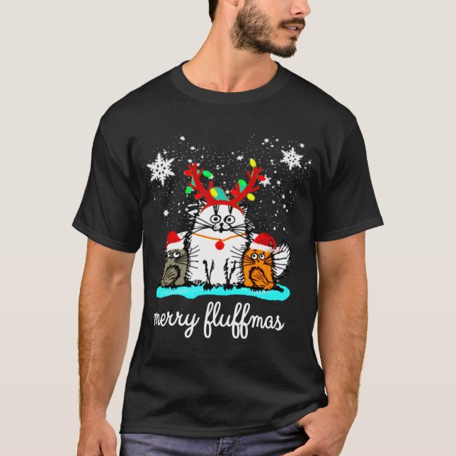 Cats Merry Fluffmas luschristmas T Shirt (Framsida)