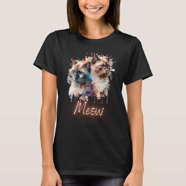 Cats Miao Meow Kitten T Shirt (Framsida)