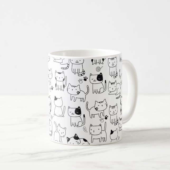 Cats Mönster i Cute Doodle Kaffemugg (Framsida höger)