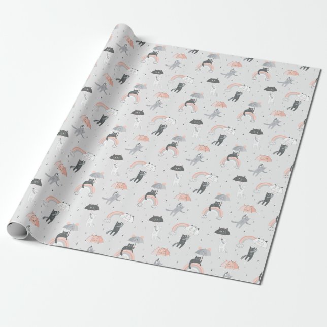 Cats Mönster i Cute Rining Presentpapper (Utrullad)