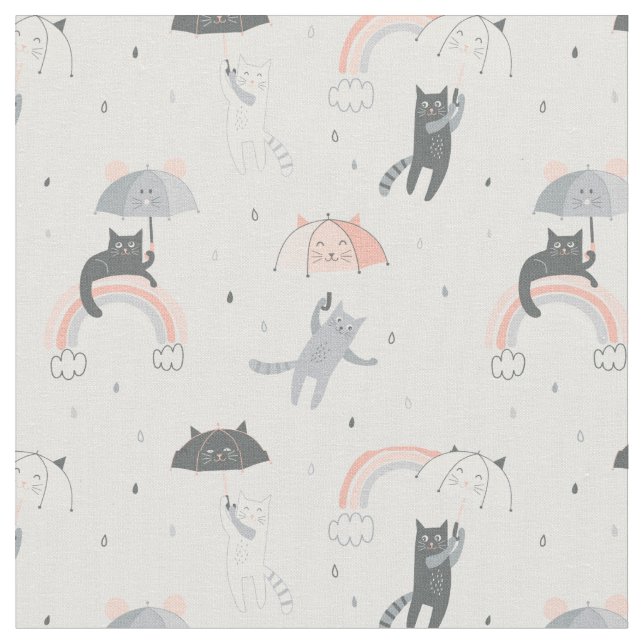 Cats Mönster i Cute Rining Tyg (Närbild)
