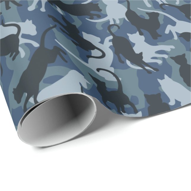 Cats Navy Camouflage Presentpapper (Rullad Hörn)