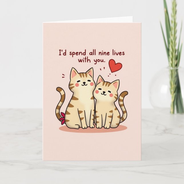 Cats Nine Lives Love Card Kort (Framsida)
