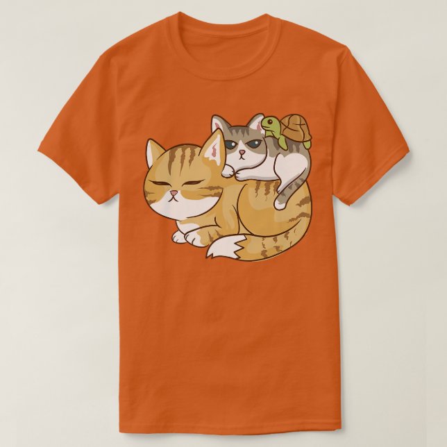 Cats och A Turtle Pile Cute Kawaii Anime Kawaii J T Shirt (Design framsida)