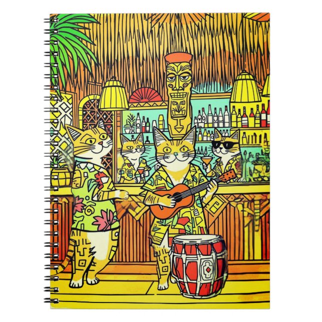 Cats on an Island Vacation in a Tiki Bar Anteckningsbok (Framsidan)
