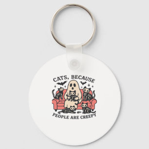 Cats People Are Creepy Skeleton Halloween T-shirt Nyckelring