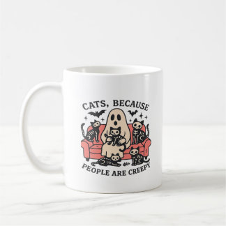 Cats People Are Creepy Skeleton Halloween Tee Över Kaffemugg