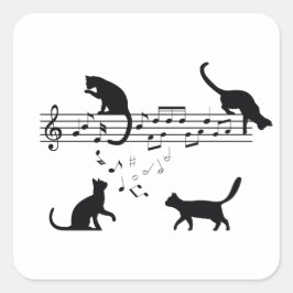 Cats Playing Music Notes Fyrkantigt Klistermärke