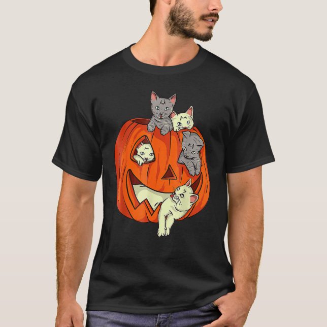 Cats Pumpkin Carved Jack o lantern Cat Halloween C T Shirt (Framsida)