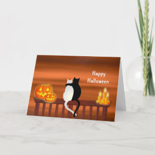 Cats Pumpkins Candles Halloween Card Kort