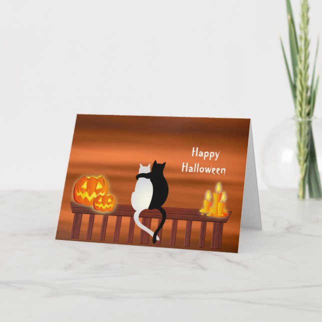 Cats Pumpkins Candles Halloween Card Kort (Framsida)