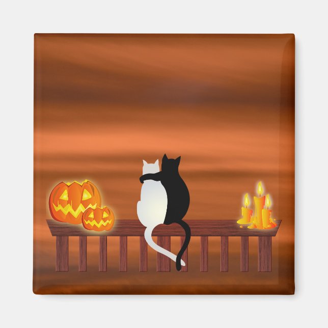 Cats Pumpkins Candles Halloween Magnet (Framsidan)