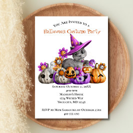 Cats Pumpkins Lila Orange Kids Halloween fest Inbjudningar