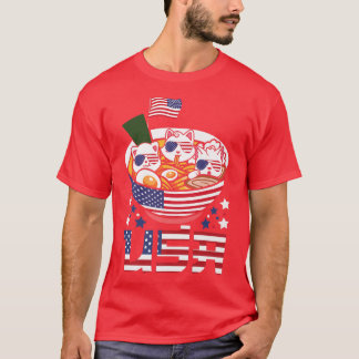 Cats Ramen Anime American Flag USA 4th of July shi T Shirt