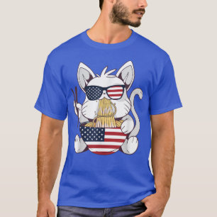 Cats Ramen Anime American Flagga 4:e juli T Shirt