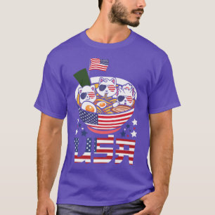 Cats Ramen Anime American Flagga USA 4:e juli shi T Shirt