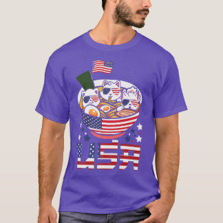 Cats Ramen Anime American Flagga USA 4:e juli shi T Shirt