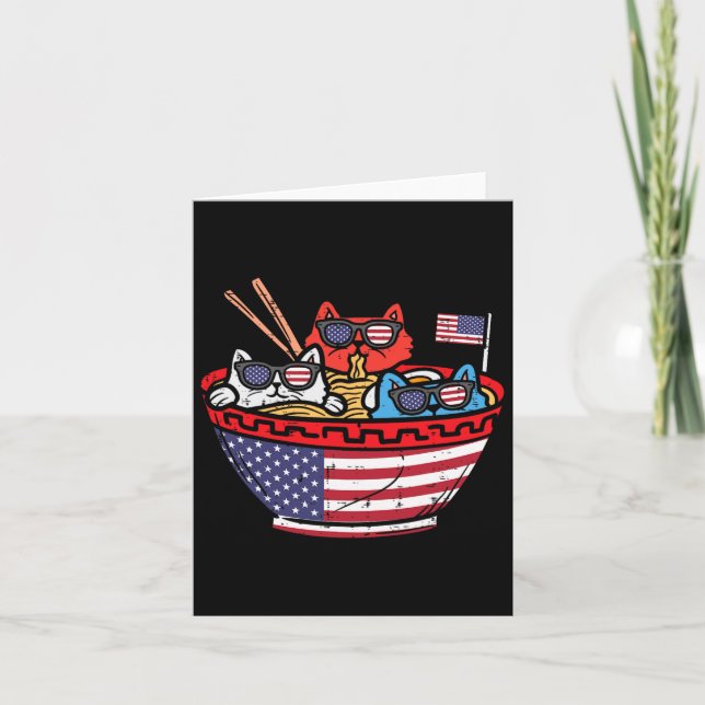 Cats Ramen Anime American Flagga Usa Funny 4th of  Kort (Framsida)