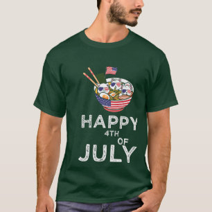 Cats Ramen Anime American Flagga USA Funny 4th of T Shirt