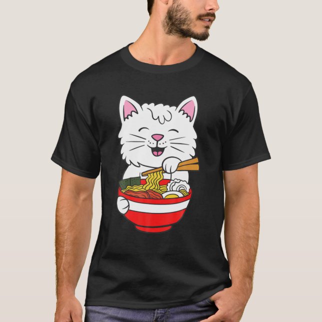 Cats Ramen Anime Kawaii Neko T Shirt (Framsida)