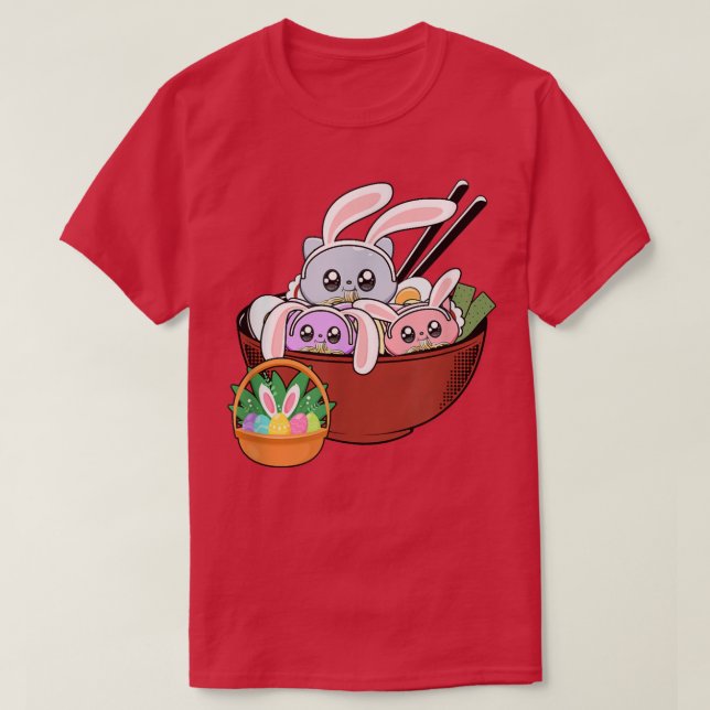 Cats Ramen Bunny Ear Egg Kawaii Japansk Food Kärle T Shirt (Design framsida)