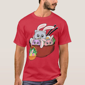 Cats Ramen Bunny Ear Egg Kawaii Japansk Food Kärle T Shirt