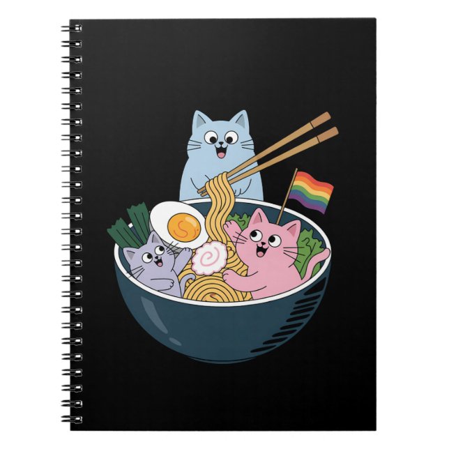 Cats Ramen Rainbow LGBTQ Gay Lesbisk Pride Ally Anteckningsbok (Framsidan)