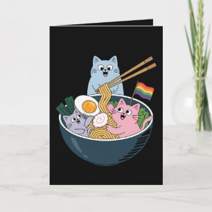 Cats Ramen Rainbow LGBTQ Gay Lesbisk Pride Ally Kort
