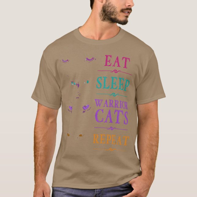 Cats Repeat Funny Cat Warrior bo i viloläge T Shirt (Framsida)