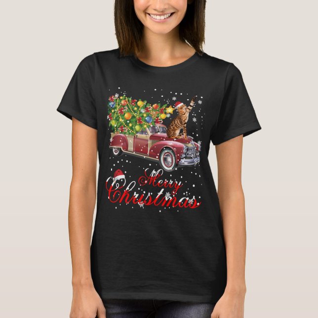 Cats Rides Red Lastbil jul Pajama T Shirt (Framsida)
