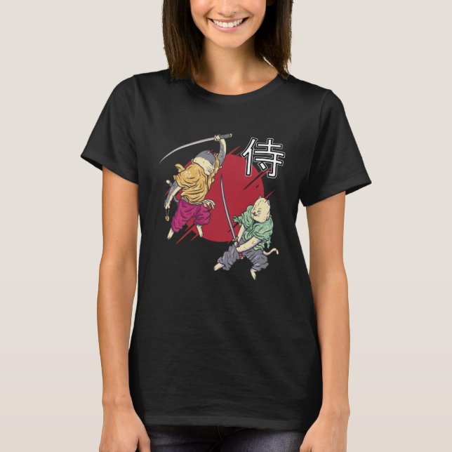 Cats Samurai japanska T Shirt (Framsida)