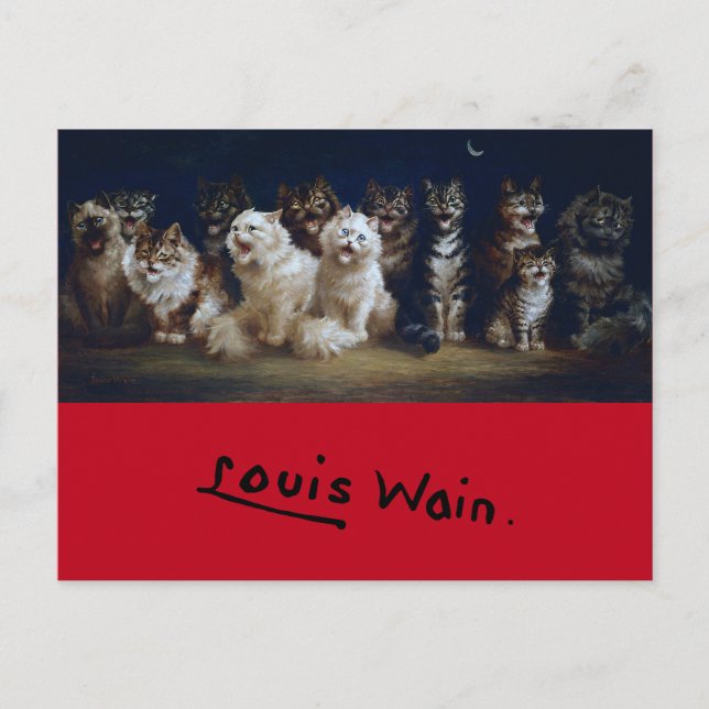 Cats Singing jul sång, Louis Wain Vykort (Framsida)