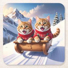 Cats Sled Ride Underlägg Papper Kvadrat