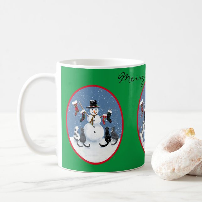 Cats Snögubbe Story Personlig Helgdag Kaffemugg (Med munk)