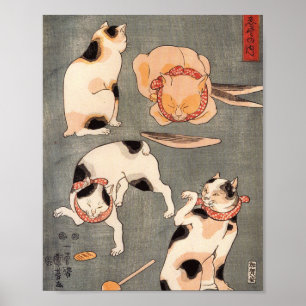 Cats Spelande Utagawa Kuniyoshi Poster