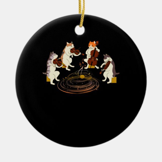 Cats Spelar Violin Cello Music Cat Lover Julgransprydnad Keramik (Framsidan)
