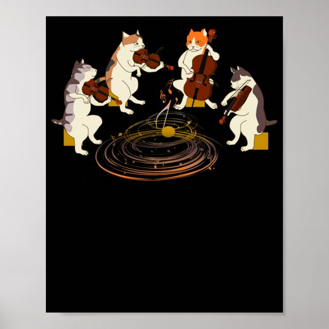 Cats Spelar Violin Cello Music Cat Lover Poster (Framsidan)
