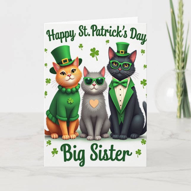 Cats St Patricks Day Big Sister Card Kort (Framsida)