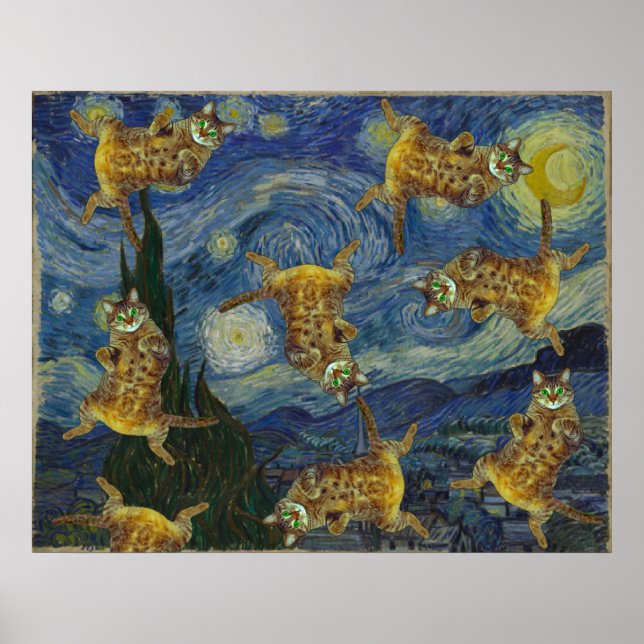 Cats sten i Van Gogh's "Starry Night" Poster (Framsidan)