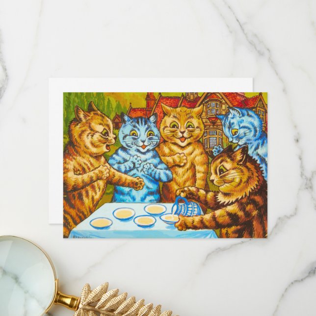 Cats Tea Party av Louis Wain Tack Kort (Fram/Back In Situ)